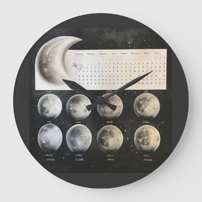 Classic Lunar Phases - Retro Celestial Calendar Pr Large Clock (Front)