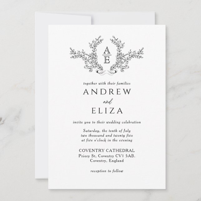 Classic Luxe Black and White Monogram  Invitation (Front)