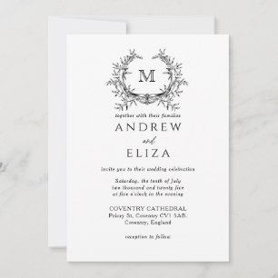 Classic Luxe Black Monogram Wedding Invitation