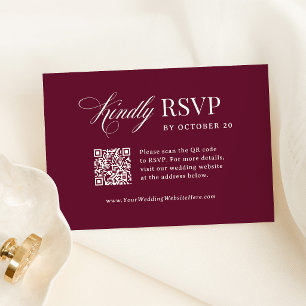 Classic Luxe   Burgundy Scannable QR Code Wedding RSVP Card