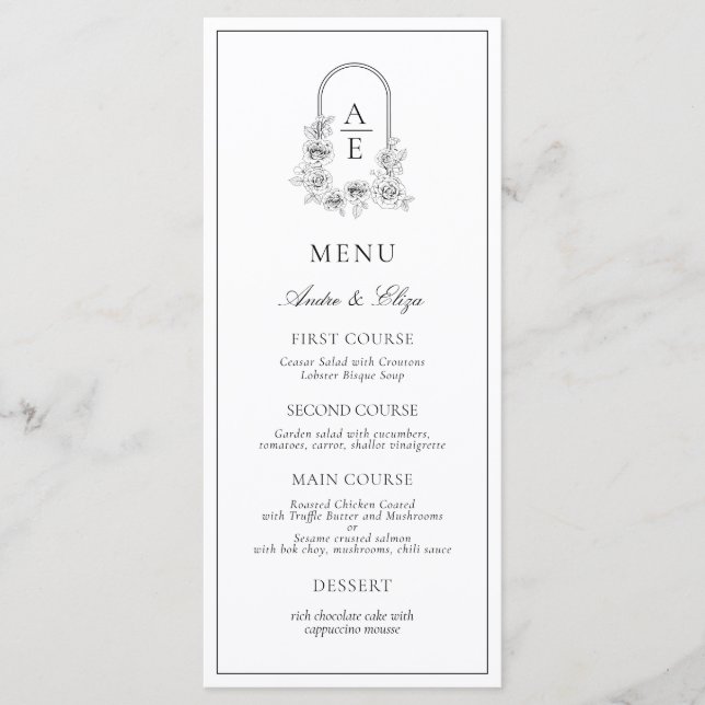 Classic Luxe Crest Monogram Menu Mariage (Devant)