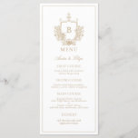 Classic Luxe Crest Monogram Wedding Menu<br><div class="desc">Custom Personalized Gold and White Monogrammed Wedding Menu</div>