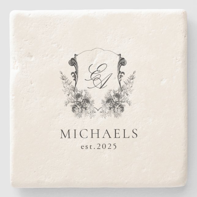 Classic Luxe Custom Monogrammed Stone Coaster (Front)