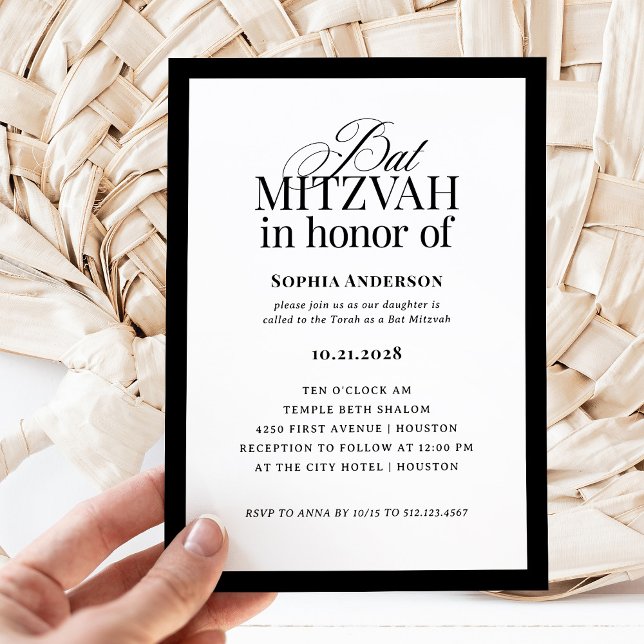 Classic Luxe | Elegant Black and White Bat Mitzvah Invitation (Creator Uploaded)