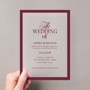 Classic Luxe Elegant Burgundy Frame Wedding Acrylic Invitations