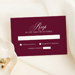 Classic Luxe   Elegant Burgundy Red Wedding RSVP Card