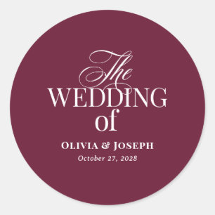 Classic Luxe Elegant Burgundy Wedding Round Sticker