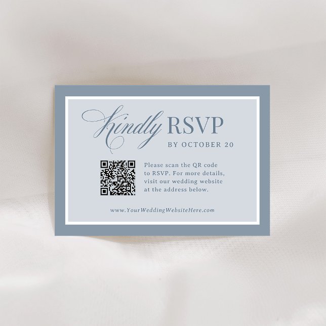 Classic Luxe | Elegant Dusty Blue QR Code Wedding RSVP Card (Creator Uploaded)