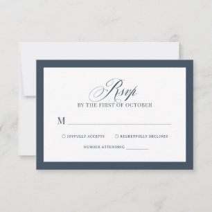 Classic Luxe Elegant Navy Blue and White Wedding RSVP Card