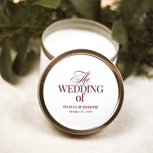 Classic Luxe Elegant White and Burgundy Wedding Round Sticker