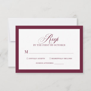 Classic Luxe Elegant White and Burgundy Wedding RSVP Card