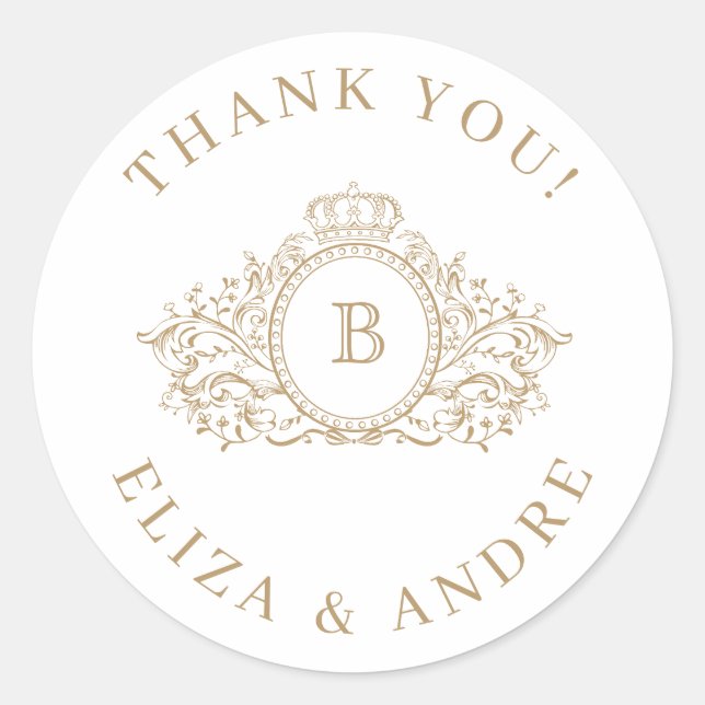 Classic Luxe, Gold Custom Monogram Wedding Sticker (Front)