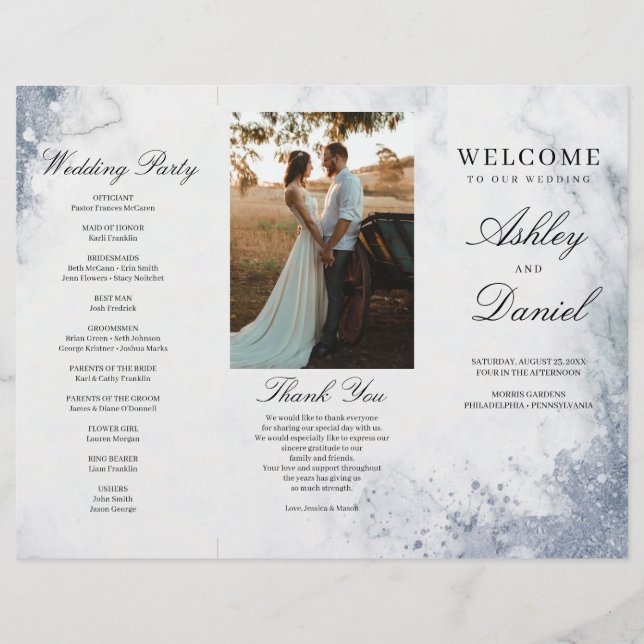 Classic Luxe Marble Trifold Wedding Program (Front)