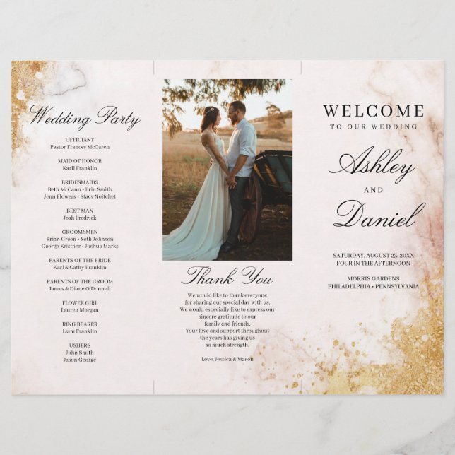 Classic Luxe Marble Trifold Wedding Program (Front)