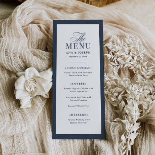 Classic Luxe   Navy Blue and White Border Wedding Menu