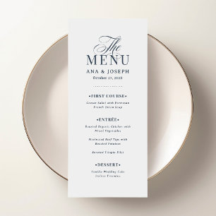 Classic Luxe   Navy Blue and White Elegant Wedding Menu