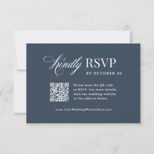 Classic Luxe Navy Blue Scannable QR Code Wedding RSVP Card