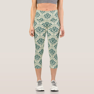 Classic Luxury Ornamental Damask Floral Pattern Capri Leggings