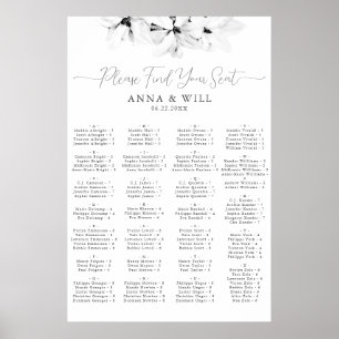 Classic Magnolia Black White Alphabetical Seating Poster