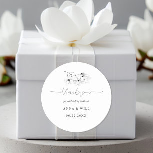 Classic Magnolia Black White Floral Wedding Favour Round Sticker