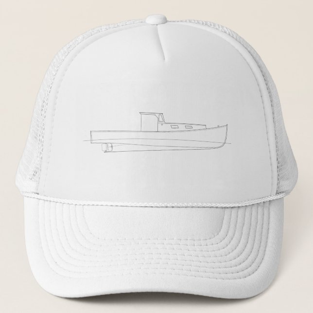 Classic Maine Lobster Boat - Simple Line Drawing Trucker Hat (Front)