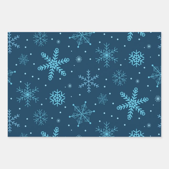 Classic Majestic Christmas Snowflakes on navy blue Wrapping Paper Sheet (Front)