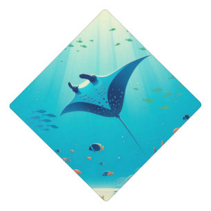 Classic, manta ray coastal art graduation cap topper