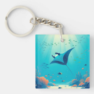 Classic, manta ray coastal art keychain