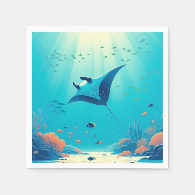 Classic, manta ray coastal art napkin (Front)