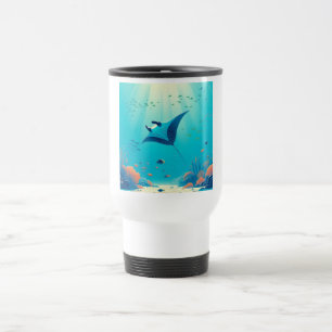 Classic, manta ray coastal art travel mug