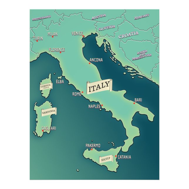 Classic Map Of Italy Photo Print (Front)
