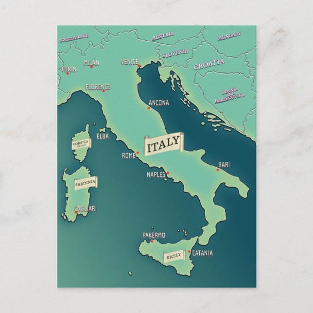 Classic Map Of Italy Postcard (Front)
