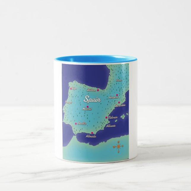 Classic Map Of Spain Two-Tone Coffee Mug (Center)