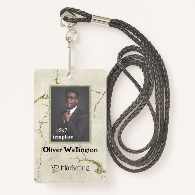 Classic Marble Convention Employee ID Tag Badge (Front with Lanyard)