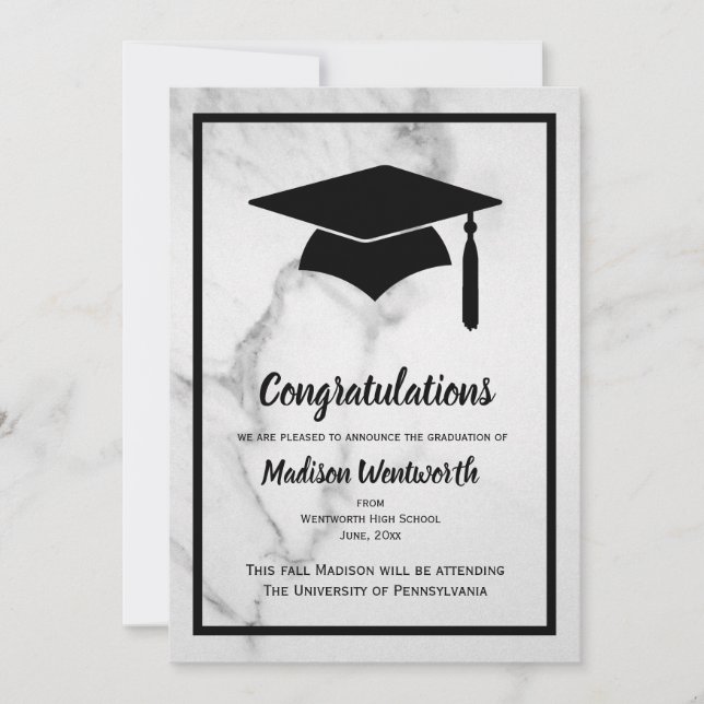Classic Marble Graduation Announcement - Black (Front)