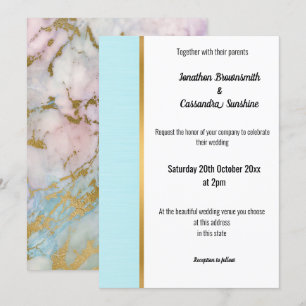 CLASSIC MARBLE PASTEL BLUE GOLD TRIM INVITATION