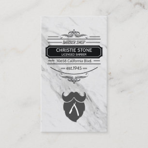 Classic Marble Retro Label Barber Blade and Beard Business Card