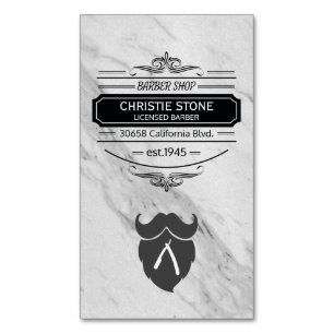 Classic Marble Retro Label Barber Blade and Beard Magnetic Business Card