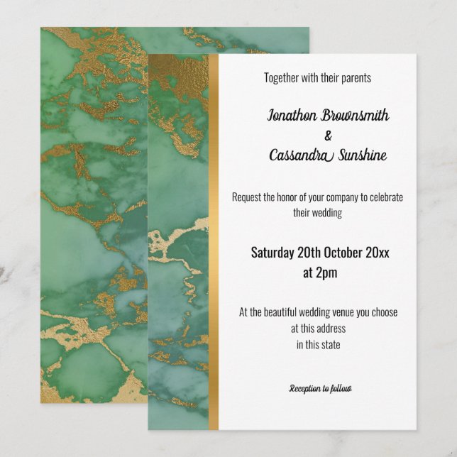 CLASSIC MARBLE SAGE GOLD TRIM INVITATION (Front/Back)