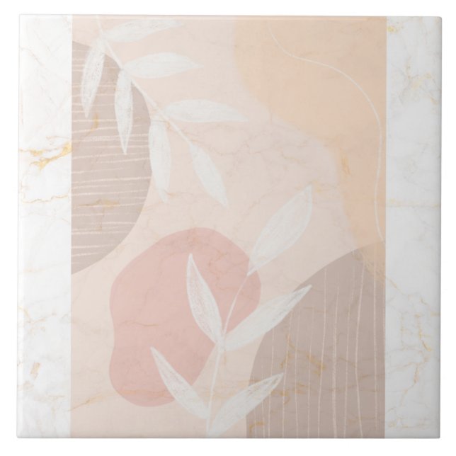 Classic Marble & Tropical Leaf Ceramic Tile (Front)