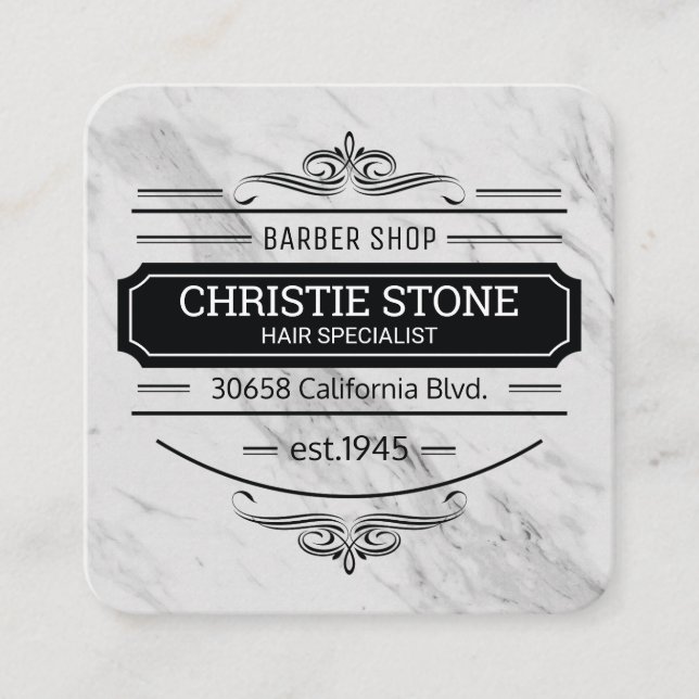 Classic Marbre Retro Étiquette Barber (Devant)
