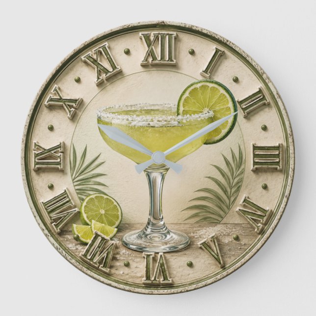 Classic Margarita Lime Cocktail Bar Decor Large Clock (Front)