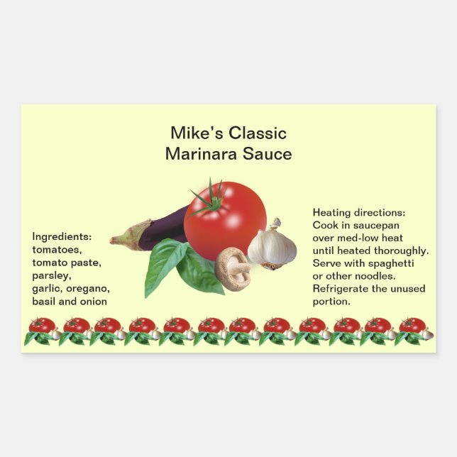 Classic Marinara Sauce Rectangle Jar Labels (Front)
