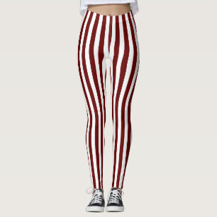 Classic Maroon and White Vertical Stripes Leggings