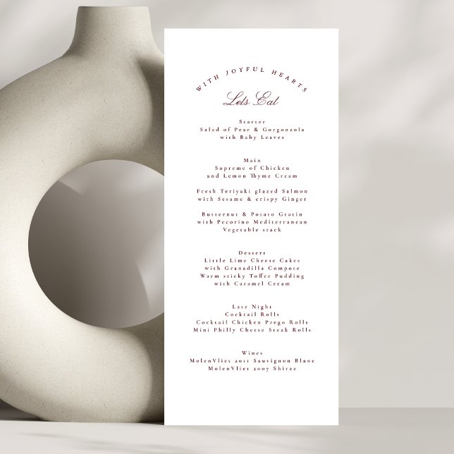 Classic Maroon Burgundy Calligraphy Formal Wedding Menu (Creator Uploaded)