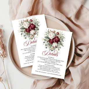 Classic Maroon Floral Eucalyptus Gold Wedding Deta Enclosure Card