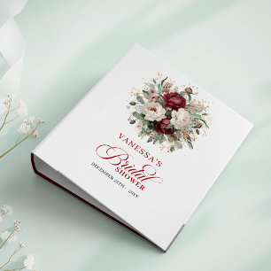 Classic Maroon Floral Gold Bridal Shower Memory Binder