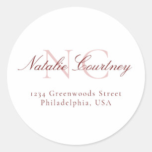 Classic Maroon Minimalist Two Monogram Classic Round Sticker