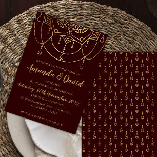 Classic Maroon Red Gold Traditional Design Wedding Invitation