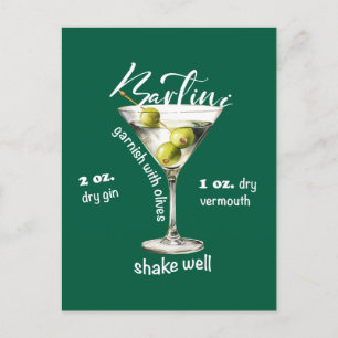 Classic Martini Recipe Cocktail Bar Art Postcard